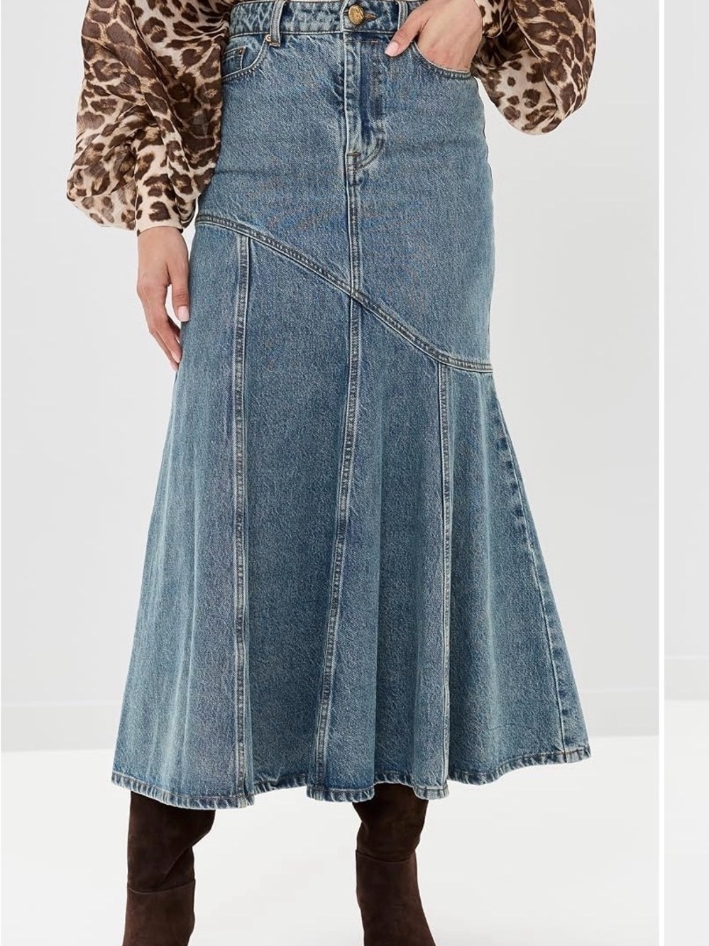 Zimmermann Illustration asymmetric denim midi skirt
